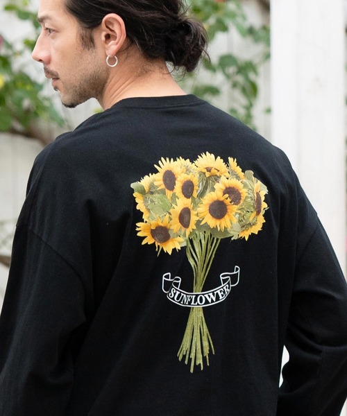 CAMBIO(カンビオ)の「mlt4641- プリントロンT(サンフラワー)(Tシャツ/カットソー・メンズ・ホワイト/ブラック/グレー・S/M/L/XL)」の2枚目の写真