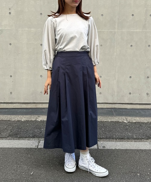 NIMES（ニーム）の「コットンタックスカート（スカート・レディース・ネイビー/ベージュ・0/1）」の3枚目の写真