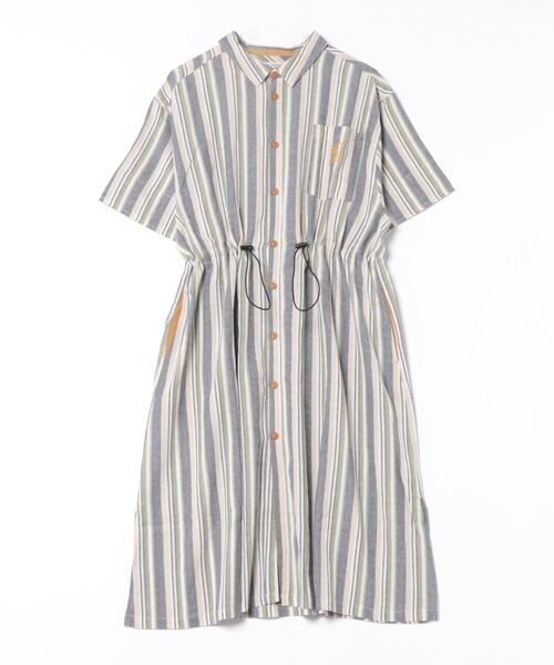 DOUBLE NAME（ダブルネーム）の「ストライプウエストドロスト半袖シャツワンピース（シャツワンピース・レディース・イエロー/レッド/ネイビー・FREE）」の13枚目の写真