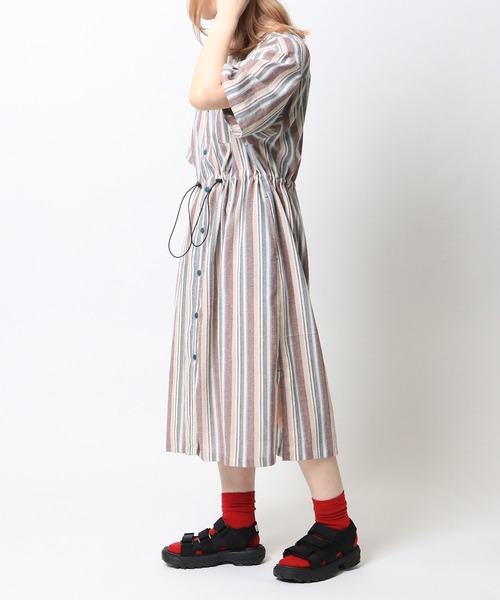 DOUBLE NAME（ダブルネーム）の「ストライプウエストドロスト半袖シャツワンピース（シャツワンピース・レディース・イエロー/レッド/ネイビー・FREE）」の19枚目の写真