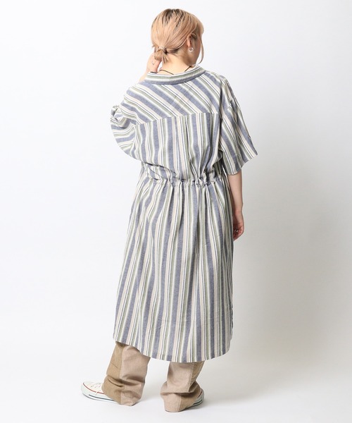 DOUBLE NAME（ダブルネーム）の「ストライプウエストドロスト半袖シャツワンピース（シャツワンピース・レディース・イエロー/レッド/ネイビー・FREE）」の7枚目の写真
