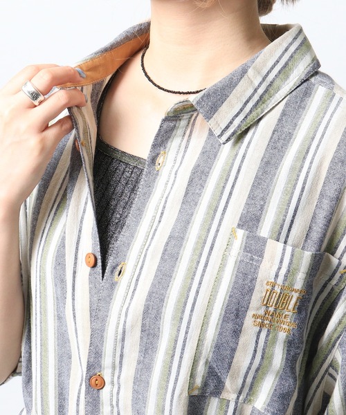 DOUBLE NAME（ダブルネーム）の「ストライプウエストドロスト半袖シャツワンピース（シャツワンピース・レディース・イエロー/レッド/ネイビー・FREE）」の8枚目の写真