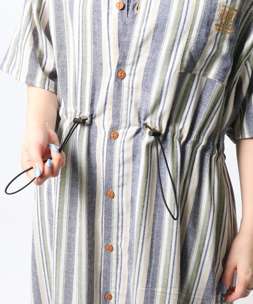 DOUBLE NAME（ダブルネーム）の「ストライプウエストドロスト半袖シャツワンピース（シャツワンピース・レディース・イエロー/レッド/ネイビー・FREE）」の14枚目の写真