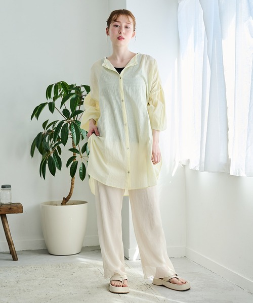 Crisp（クリスプ）の「クリンクルシアーパンツ（その他パンツ・レディース・アイボリー/ピンク・FREE）」の3枚目の写真