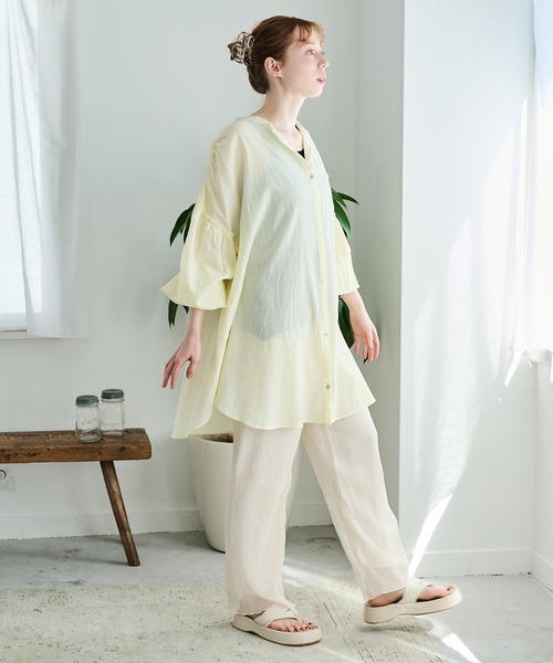 Crisp（クリスプ）の「クリンクルシアーパンツ（その他パンツ・レディース・アイボリー/ピンク・FREE）」の4枚目の写真