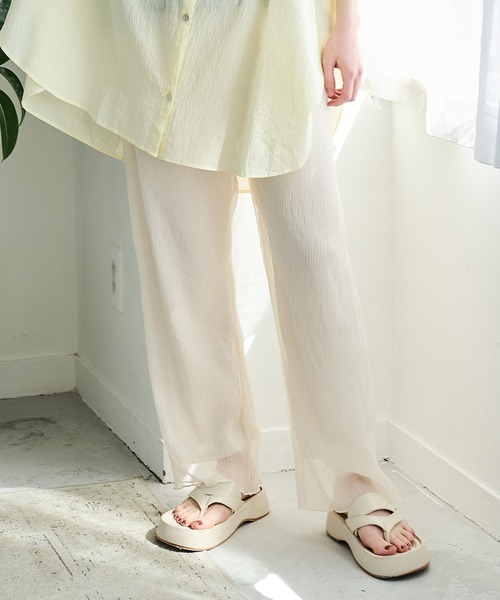 Crisp（クリスプ）の「クリンクルシアーパンツ（その他パンツ・レディース・アイボリー/ピンク・FREE）」の7枚目の写真