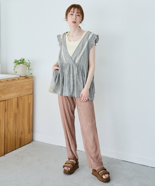 Crisp（クリスプ）の「クリンクルシアーパンツ（その他パンツ・レディース・アイボリー/ピンク・FREE）」の12枚目の写真