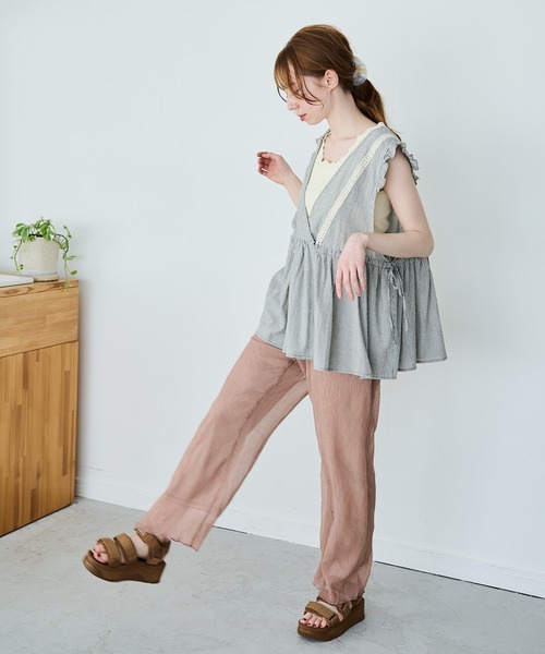 Crisp（クリスプ）の「クリンクルシアーパンツ（その他パンツ・レディース・アイボリー/ピンク・FREE）」の13枚目の写真