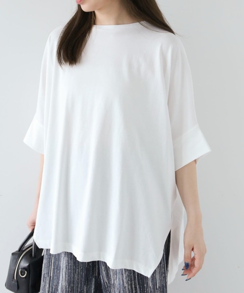 Green　Parks（グリーンパークス）の「ドルマンカット5分袖プルオーバー（Tシャツ/カットソー・レディース・ブラック/グレイッシュベージュ/カーキ/オフホワイト/その他7・FREE）」の2枚目の写真