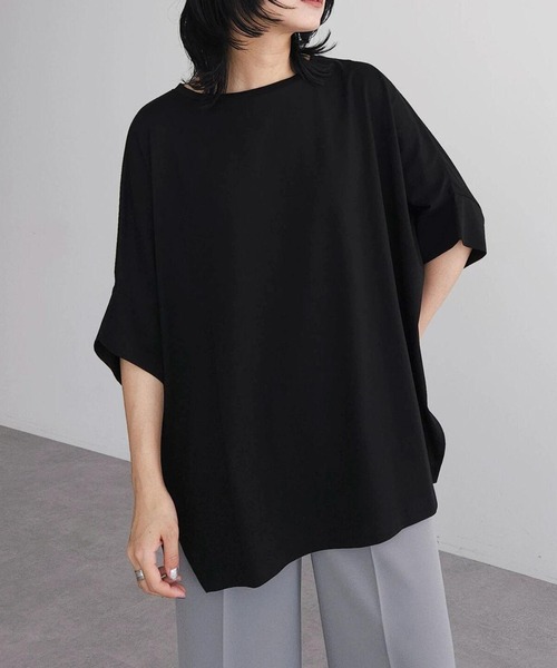 Green　Parks（グリーンパークス）の「ドルマンカット5分袖プルオーバー（Tシャツ/カットソー・レディース・ブラック/グレイッシュベージュ/カーキ/オフホワイト/その他7・FREE）」の3枚目の写真