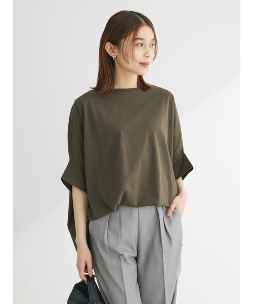 Green　Parks（グリーンパークス）の「ドルマンカット5分袖プルオーバー（Tシャツ/カットソー・レディース・ブラック/グレイッシュベージュ/カーキ/オフホワイト/その他7・FREE）」の21枚目の写真