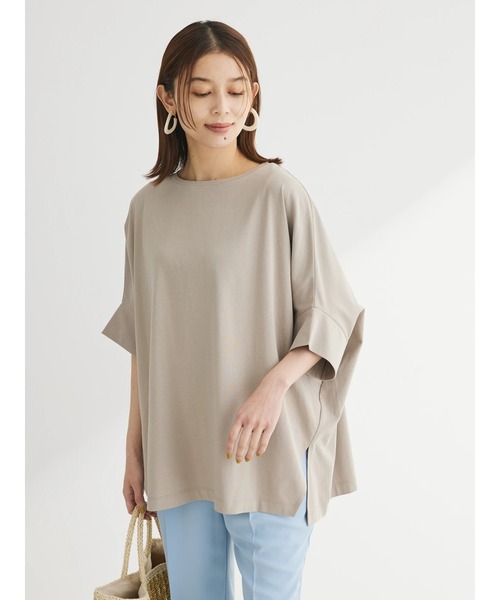 Green　Parks（グリーンパークス）の「ドルマンカット5分袖プルオーバー（Tシャツ/カットソー・レディース・ブラック/グレイッシュベージュ/カーキ/オフホワイト/その他7・FREE）」の10枚目の写真