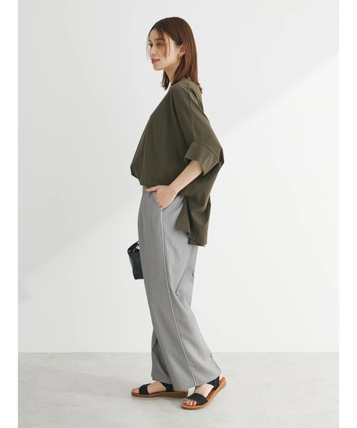 Green　Parks（グリーンパークス）の「ドルマンカット5分袖プルオーバー（Tシャツ/カットソー・レディース・ブラック/グレイッシュベージュ/カーキ/オフホワイト/その他7・FREE）」の18枚目の写真