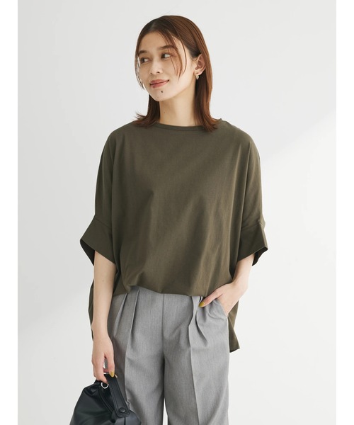 Green　Parks（グリーンパークス）の「ドルマンカット5分袖プルオーバー（Tシャツ/カットソー・レディース・ブラック/グレイッシュベージュ/カーキ/オフホワイト/その他7・FREE）」の20枚目の写真