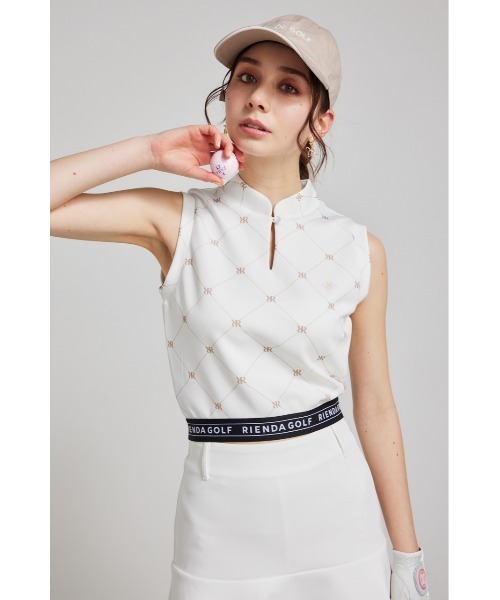 セール】【RIENDA GOLF】モックネックロゴノースリーブトップス
