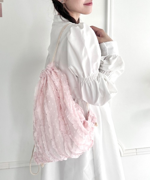 Loueme（ルエム）の「シアーチュールフリルナップサック（バックパック/リュック・レディース・アイボリー/ピンク・FREE）」の10枚目の写真