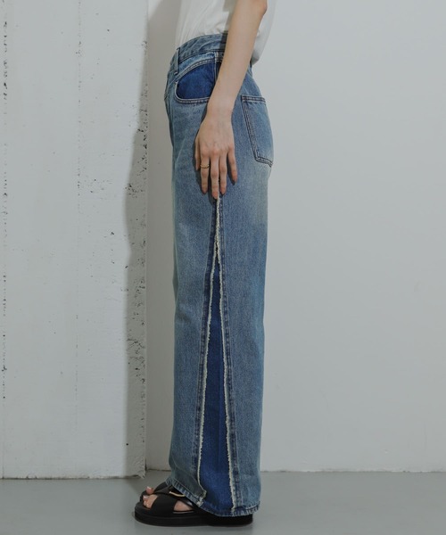 SENSE OF PLACE by URBAN RESEARCH（センスオブプレイスバイアーバンリサーチ）の「サイドパッチワークフリンジデニム（デニムパンツ・レディース・ブラック/ライトインディゴブルー・LARGE/MEDIUM/SMALL）」の13枚目の写真