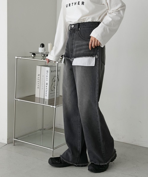 forksy.】カットオフダメージデニムパンツ（デニムパンツ