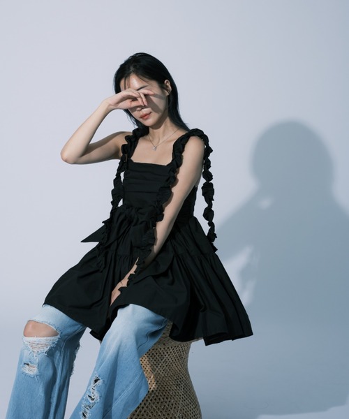 qumerry.(キュメリ)の「リボンティアードチュニック(チュニック・レディース・ホワイト/ブラック・FREE)」の4枚目の写真