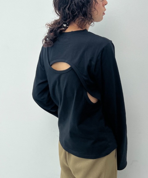 y/m(イム)の「バックデザインロンT(Tシャツ/カットソー・レディース・ブラック/オフホワイト・FREE)」の1枚目の写真