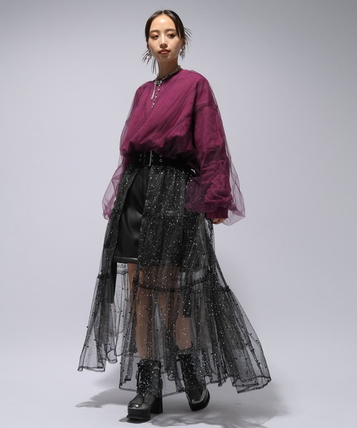 HARE（ハレ）の「チュールレイヤードビッグスウェット(HARE)（スウェット・レディース・グリーン/ブラック/パープル・FREE）」の7枚目の写真