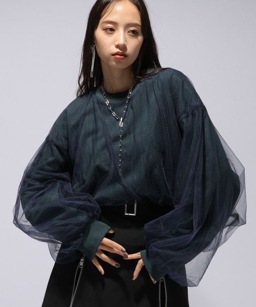 HARE（ハレ）の「チュールレイヤードビッグスウェット(HARE)（スウェット・レディース・グリーン/ブラック/パープル・FREE）」の12枚目の写真