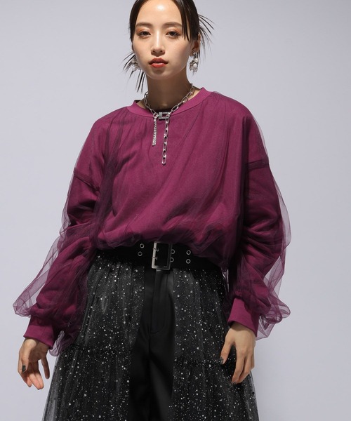 HARE（ハレ）の「チュールレイヤードビッグスウェット(HARE)（スウェット・レディース・グリーン/ブラック/パープル・FREE）」の13枚目の写真