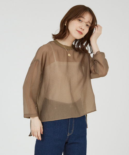 abahouse mavie(アバハウスマヴィ)の「【シアートップス】7分袖シアーTシャツ(Tシャツ/カットソー・レディース・アイボリー/モカ/グレイッシュブルー/ブラック・フリー)」の19枚目の写真