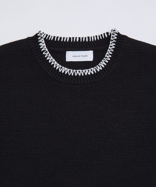 ADAM ET ROPE'（アダムエロペ）の「《アンチピリング/毛玉防止》【WEB限定】ポイント ステッチ ルーズシルエット ニットプルオーバー / ユニセックス（ニット/セーター・メンズ・ブラック/ホワイト・S/M/L）」の7枚目の写真