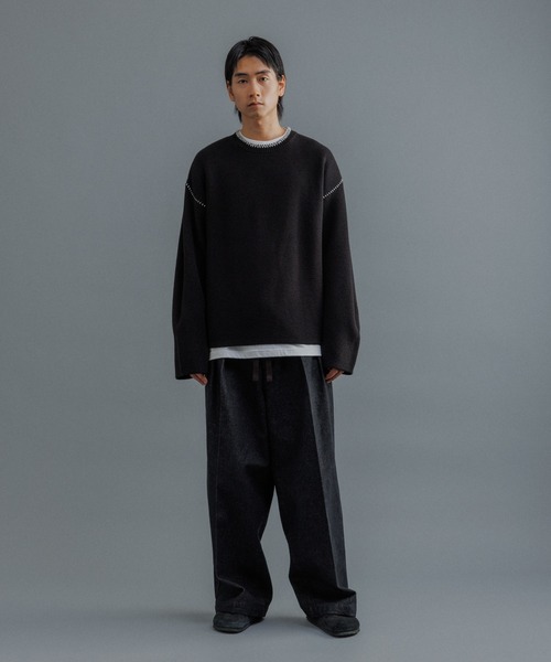 ADAM ET ROPE'（アダムエロペ）の「《アンチピリング/毛玉防止》【WEB限定】ポイント ステッチ ルーズシルエット ニットプルオーバー / ユニセックス（ニット/セーター・メンズ・ブラック/ホワイト・S/M/L）」の16枚目の写真