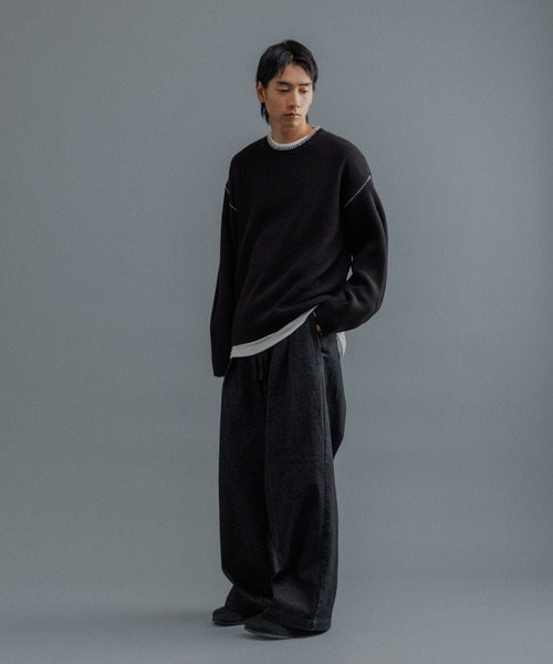 ADAM ET ROPE'（アダムエロペ）の「《アンチピリング/毛玉防止》【WEB限定】ポイント ステッチ ルーズシルエット ニットプルオーバー / ユニセックス（ニット/セーター・メンズ・ブラック/ホワイト・S/M/L）」の18枚目の写真