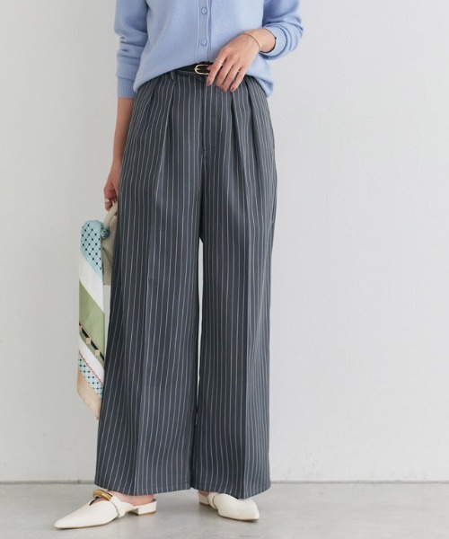 Pierrot（ピエロ）の「センタープレスタックワイドパンツ（その他パンツ・レディース・ブラック/オフホワイト/グレイッシュベージュ/チャコール/イエロー系/ネイビー/ベビーピンク/ブラウン系/ベージュ系その他/ストライプ・TM/M/PM/PS/PL/L/TL/LL/S/TLL）」の10枚目の写真