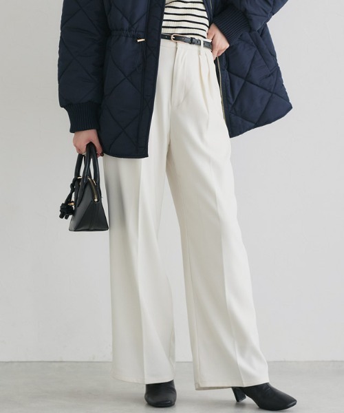 Pierrot（ピエロ）の「センタープレスタックワイドパンツ（その他パンツ・レディース・ブラック/オフホワイト/グレイッシュベージュ/チャコール/イエロー系/ネイビー/ベビーピンク/ブラウン系/ベージュ系その他/ストライプ・TM/M/PM/PS/PL/L/TL/LL/S/TLL）」の11枚目の写真