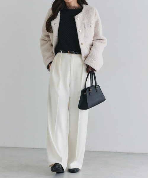 Pierrot（ピエロ）の「センタープレスタックワイドパンツ（その他パンツ・レディース・ブラック/オフホワイト/グレイッシュベージュ/チャコール/イエロー系/ネイビー/ベビーピンク/ブラウン系/ベージュ系その他/ストライプ・TM/M/PM/PS/PL/L/TL/LL/S/TLL）」の12枚目の写真