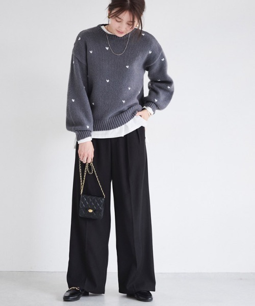 Pierrot（ピエロ）の「センタープレスタックワイドパンツ（その他パンツ・レディース・ブラック/オフホワイト/グレイッシュベージュ/チャコール/イエロー系/ネイビー/ベビーピンク/ブラウン系/ベージュ系その他/ストライプ・TM/M/PM/PS/PL/L/TL/LL/S/TLL）」の15枚目の写真