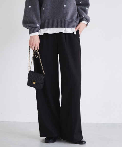 Pierrot（ピエロ）の「センタープレスタックワイドパンツ（その他パンツ・レディース・ブラック/オフホワイト/グレイッシュベージュ/チャコール/イエロー系/ネイビー/ベビーピンク/ブラウン系/ベージュ系その他/ストライプ・TM/M/PM/PS/PL/L/TL/LL/S/TLL）」の16枚目の写真
