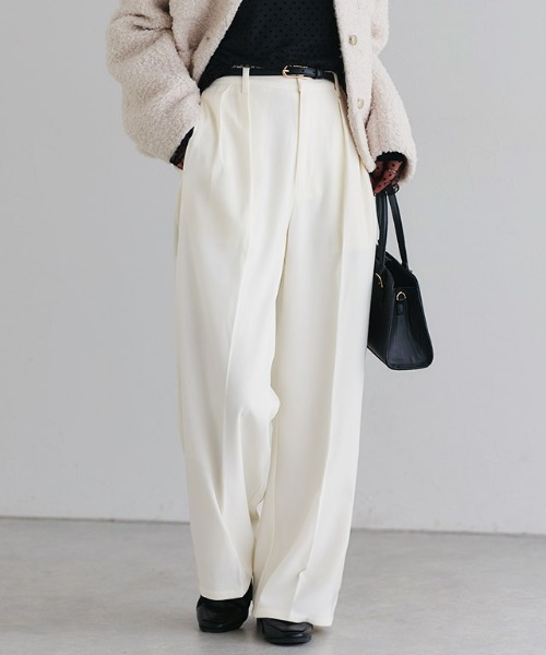 Pierrot（ピエロ）の「センタープレスタックワイドパンツ（その他パンツ・レディース・ブラック/オフホワイト/グレイッシュベージュ/チャコール/イエロー系/ネイビー/ベビーピンク/ブラウン系/ベージュ系その他/ストライプ・TM/M/PM/PS/PL/L/TL/LL/S/TLL）」の17枚目の写真