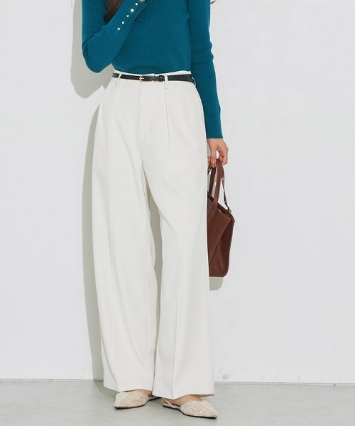 Pierrot（ピエロ）の「センタープレスタックワイドパンツ（その他パンツ・レディース・ブラック/オフホワイト/グレイッシュベージュ/チャコール/イエロー系/ネイビー/ベビーピンク/ブラウン系/ベージュ系その他/ストライプ・TM/M/PM/PS/PL/L/TL/LL/S/TLL）」の19枚目の写真