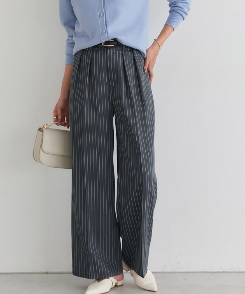 Pierrot（ピエロ）の「センタープレスタックワイドパンツ（その他パンツ・レディース・ブラック/オフホワイト/グレイッシュベージュ/チャコール/イエロー系/ネイビー/ベビーピンク/ブラウン系/ベージュ系その他/ストライプ・TM/M/PM/PS/PL/L/TL/LL/S/TLL）」の20枚目の写真