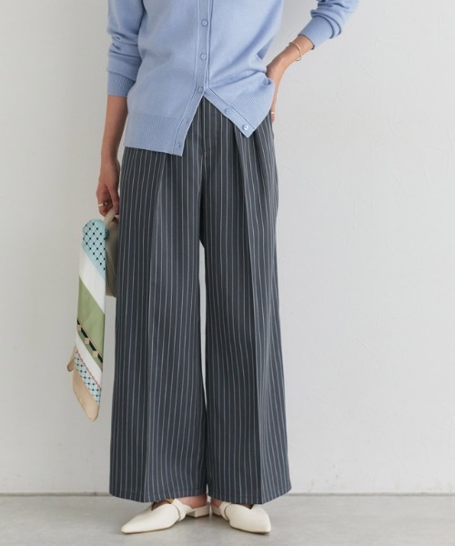 Pierrot（ピエロ）の「センタープレスタックワイドパンツ（その他パンツ・レディース・ブラック/オフホワイト/グレイッシュベージュ/チャコール/イエロー系/ネイビー/ベビーピンク/ブラウン系/ベージュ系その他/ストライプ・TM/M/PM/PS/PL/L/TL/LL/S/TLL）」の22枚目の写真