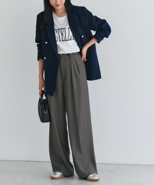 Pierrot（ピエロ）の「センタープレスタックワイドパンツ（その他パンツ・レディース・ブラック/オフホワイト/グレイッシュベージュ/チャコール/イエロー系/ネイビー/ベビーピンク/ブラウン系/ベージュ系その他/ストライプ・TM/M/PM/PS/PL/L/TL/LL/S/TLL）」の18枚目の写真