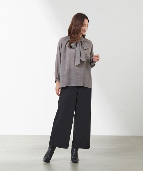 【セール】ボイルマナードチェックスタンドカラーブラウス（シャツ/ブラウス）｜AMACA（アマカ）