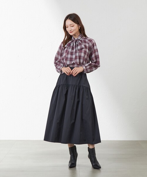 【セール】ボイルマナードチェックスタンドカラーブラウス（シャツ/ブラウス）｜AMACA（アマカ）