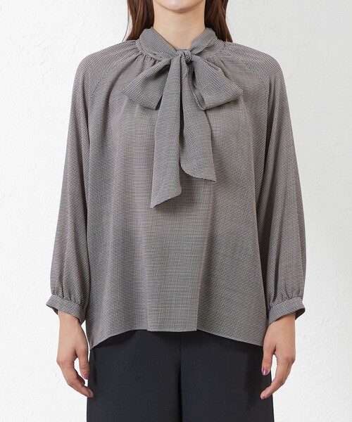【セール】ボイルマナードチェックスタンドカラーブラウス（シャツ/ブラウス）｜AMACA（アマカ）