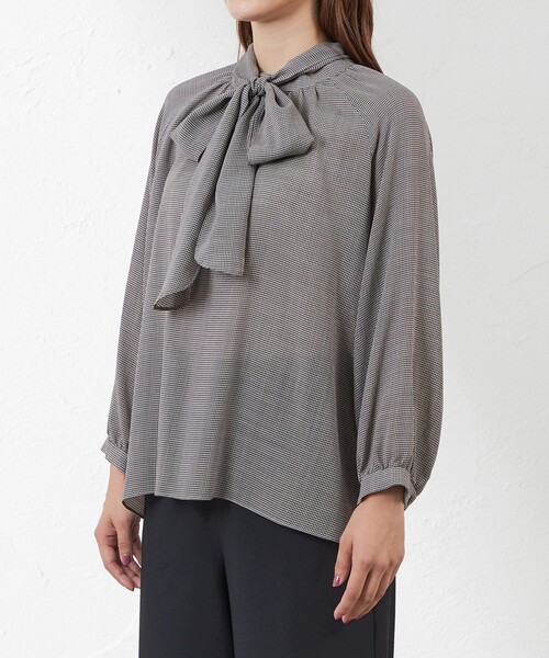 【セール】ボイルマナードチェックスタンドカラーブラウス（シャツ/ブラウス）｜AMACA（アマカ）