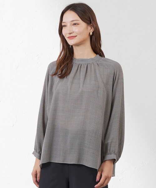 【セール】ボイルマナードチェックスタンドカラーブラウス（シャツ/ブラウス）｜AMACA（アマカ）