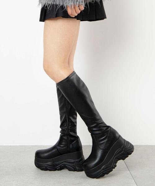 WEGO（ウィゴー）の「WEGO/厚底ボリュームスニーカーソールロングブーツ（ブーツ・レディース・ブラック・MEDIUM/LARGE）」の5枚目の写真