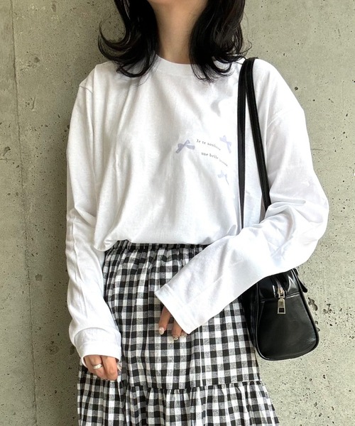 セール】リボンロゴプリントロングTシャツ（Tシャツ/カットソー
