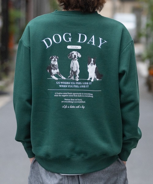 Naive magic（ナイーブマジック）の「【a】バックプリント＆刺繍 ルーズサイズ クルーネックスウェット 犬/猫（パーカー・メンズ・ネイビー/ダークグリーン系2/ダークグリーン系1/オートミール/ブラック/アッシュグレー・LARGE/MEDIUM）」の4枚目の写真