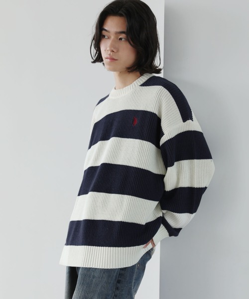 U.S. POLO ASSN.(ユーエスポロアッスン)の「U.S.POLO ASSN.別注 畦編み太ボーダーニット(ニット/セーター・メンズ・ブラック系/ホワイト系/グレー系・S/M/L/XL)」の4枚目の写真